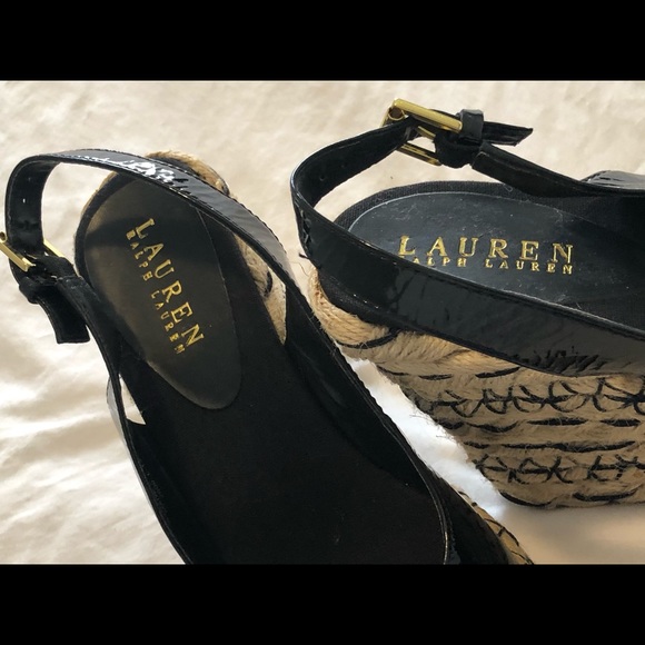 NWOTS RALPH LAUREN PATENT ESPADRILLE PEEP TOE WEDGE (8) - Picture 4 of 15